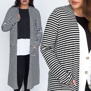 Black and ivory ribbed layering duster